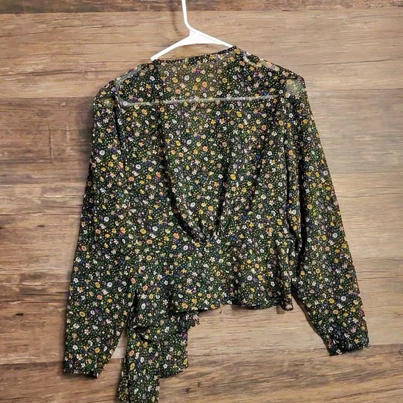 Zara Floral Wrap Blouse - Black and Multicolor - Picture 6 of 8